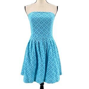 NWT Lilly Pulitzer Caitlin Strapless Lace Dress Womens 4 Shorely Blue 68434